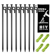 8 Pack Tent Stakes Heavy Duty Metal Tent Pegs for Camping Steel Tent Stakes 12 inch Unbreakable a...