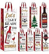 chiazllta Holiday Wine Gift Bags Christmas Funny Bottle Gift Bags with Handle 8pcs Xmas Wine Gift...