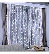 ZSJWL 300 LED White Curtain Lights, 9.8x9.8Ft DIY Windows Fairy String Lights with Remote 8 Modes...