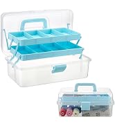 BTSKY 3-Layer Clear Plastic Dividing Storage Box Craft Organizer and Storage with Adjustable Spac...