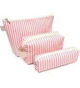 Beayuva 3 Pcs Canvas Makeup Bag Set Cosmetic Pouch for Women Travel Toiletry Bag Cute Makeup Orga...
