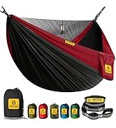 Camping Hammock with Mosquito Net, 500 lbs Portable Hammock with Tree Straps, 2-in-1 Double/Singl...