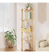 Amazer Bamboo Ladder Shelf, 5-Tier Wall Mounted Ladder Bookshelf with Drawer, Wood Ladder Bookcas...