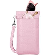 Fintie Double Eyeglasses Pouch with Carrying Strap, Portable Squeeze Top Microfiber Soft Glasses ...