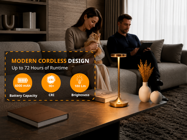 Cordless Table Lamps, Rechargeable 6000mAh LED Desk Lamps, Up to 72 Hours