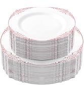 Bestluck 100 PCS White and Rose Gold Plastic Plates for 50 Guests, Rose Gold Disposable Plates In...
