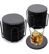 24 PCS Round Slate Drink Coasters Set, SIJDIEE 4 Inch Laser Engraving Black Slate Stone Coasters ...