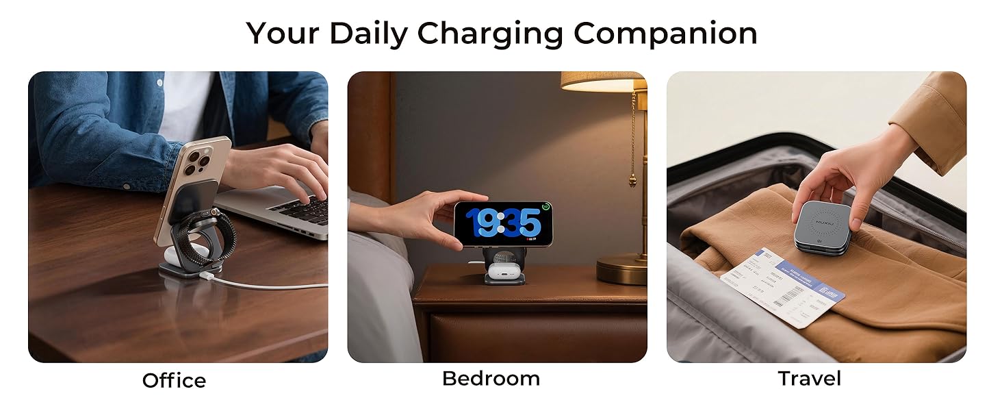 3 in 1 travel charger 3 in 1 travel charging station kuxiu charger 3 in 1 X40 turbo qi 2.2