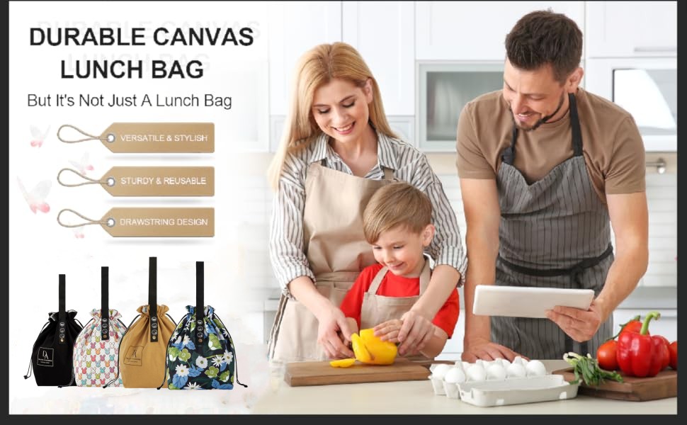 DARO-HGL Reusable Small Lunch Bag,Drawstring Lunch Bag,Insulated Handbag Tote bag with Handle