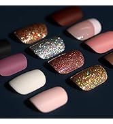 Teenitor Short Press on Nails,288Pcs Matte Acrylic Short Square Fake Nails Full Cover, Glitter Pr...