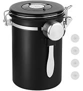 Ohtomber Stainless Steel Black Coffee Canister | 22OZ | Airtight, Date Tracker, Measuring Scoop |...