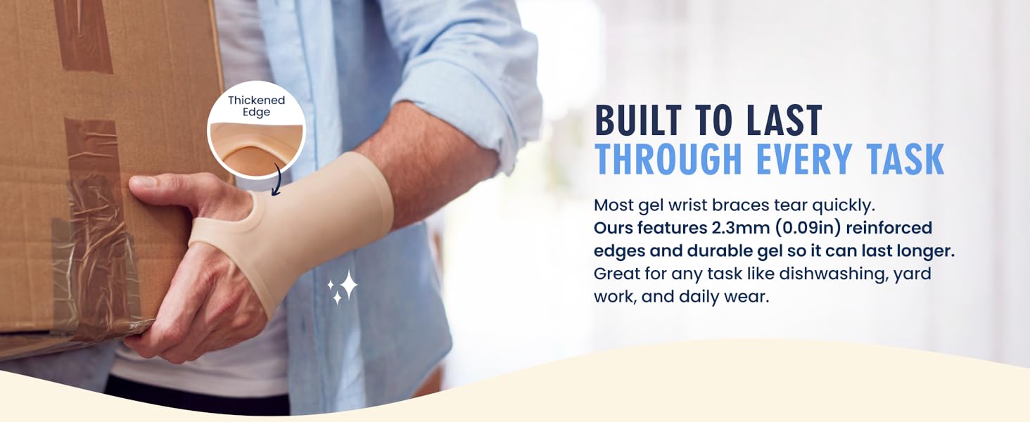 man lifting box wearing tendonitis wrist brace with reinforced edges for carpal tunnel support