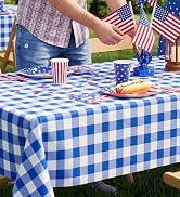 misaya 6 Packs Buffalo Disposable Table Cloth, 54 x 108 Inch Waterproof Plastic Tablecloth, Recta...