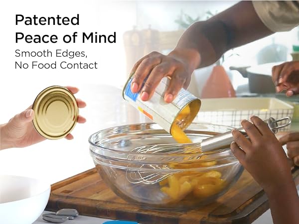patented peace of mind, smooth edges, no food contact, kitchen mama mini plus