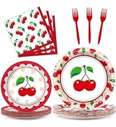 OBUSATT 100 Pcs Cherry Fruit Party Supplies Tableware Set Summer Tropical Picnics Dinnerware Set ...