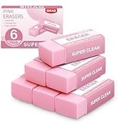 SIKAO Pink Erasers, 6 Pack Block Pencil Erasers – Smudge-Free Latex-Free Cute Erasers for Kids & ...
