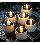 Yakpo 6 Pack Outdoor Waterproof LED Solar Candles, flameless Tea Lights | Warm white flickering s...