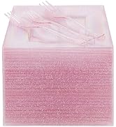 DaYammi 200 Pcs Pink Dessert Plates 6'' with Plastic Forks 5.7'', Rose Glitter Plastic Square Pla...