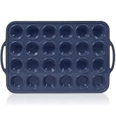 Vnray Mini Silicone Muffin Pan with Metal Frame, Non Stick Silicone Cupcake Pan with Handles 24 C...
