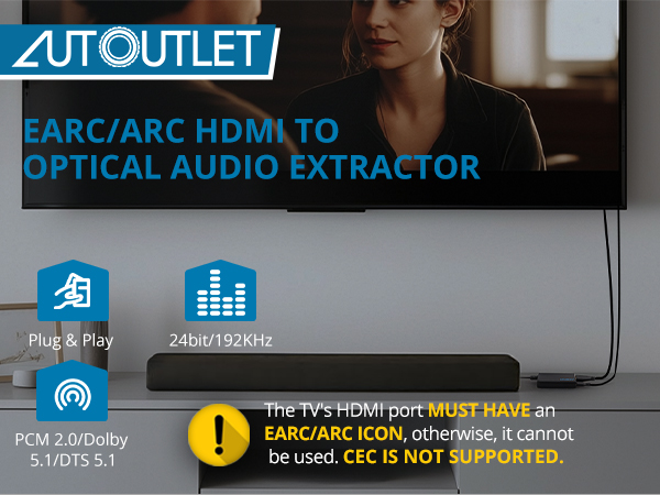 HDMI eARC to Optical Audio Adapter
