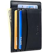 XZVXZV Men's Slim Wallet Italian Pebbled Leather Minimalist Front Pocket RFID Blocking Credit Car...