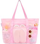 Tagitary Mesh Beach Bag with Zipper Large Beach Tote Waterproof Sandproof with 8 Pockets for Toys...