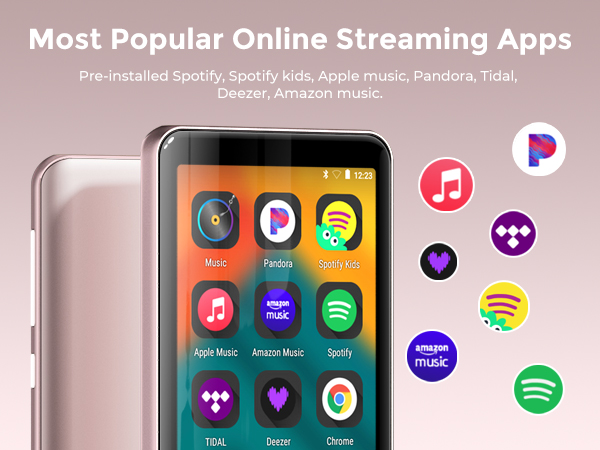Text reads 'Most Popular Online Streaming Apps'. Collection of colorful app icons including Spotify, music, and media streaming services arranged in a grid layout.