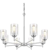 8-Light Chandelier for Dining Room Kitchen Island Modern Farmhouse Pendant Lighting with Clear Gl...