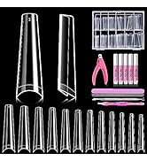 MORGLES 240 Pcs Extra Long Clear Coffin Nail Tips Set Half Cover 12 Sizes | ABS Coffin/Ballerina ...