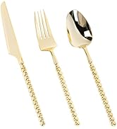 QualQuot 150PCS Gold Plastic Silverware, Heavy Duty utensils, Disposable Plastic Cutlery Silverwa...