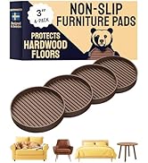 CasterMaster Non Slip Furniture Pads for Hardwood Floors - Circular (Brown, 3'' x 3'' - 4 Pack) -...