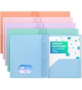 KTRIO Plastic Folders with Pockets and Prongs, 5 Pack 2 Pocket Folders 3 Prong Folders, Heavy Dut...