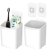 2 Pcs Toothbrush Holder Wall Mounted, No Drilling Toothbrush Holders for Bathroom, Shower Electri...