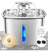 Veken Innovation Award Winner Stainless Steel Cat Water Fountain, 95oz/2.8L Automatic Pet Fountai...