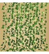 RECUTMS Ivy Fake Vines 12 Pack 86 FT Artificial Ivy with 100 LED String Light Leaf Wall Faux Leav...