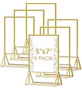 OUKMIC 5"x7" Acrylic Sign Holder with Gold Frame, Double Sided Vertical Display Stand, Clear Tabl...