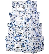Briful Blue and White Porcelain Storage Boxes with Lids, Set of 4 – Chinoiserie Nested Card Photo...