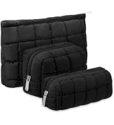 Huhumy 3 Pcs Puffy Makeup Bag Quilted Makeup Bag Cute Checkered Cosmetic Bag for Women Travel Toi...