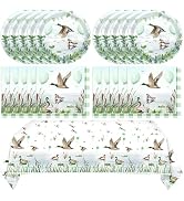 One Lucky Duck Birthday Decorations,41PCS Mallard Duck Plates and Napkins Tableware Set,Includes ...