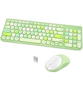 Wireless Keyboard and Mouse Combo, Retro Typewriter Keyboard with Round Keycaps, 2.4GHz USB Cute ...