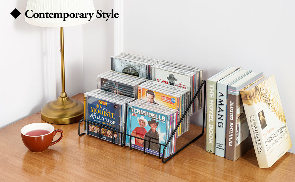 Modern Black Metal Wire CD Storage Stand, Table Disc Jewel Case Holder, Tier Office Desk Media