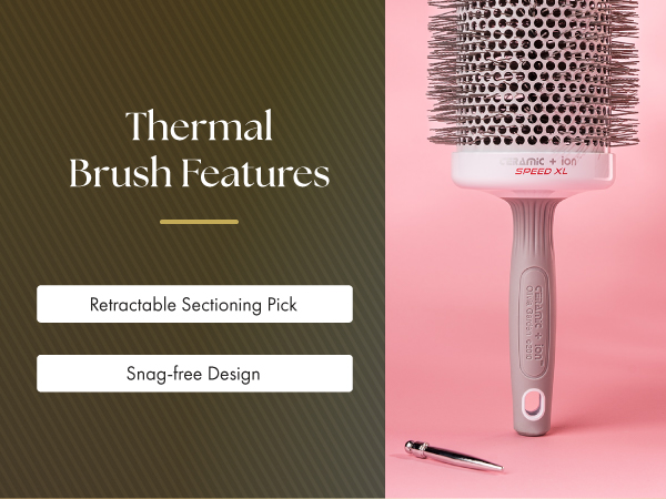 Image of one large ion brush with text reading retractable sectioning pick.