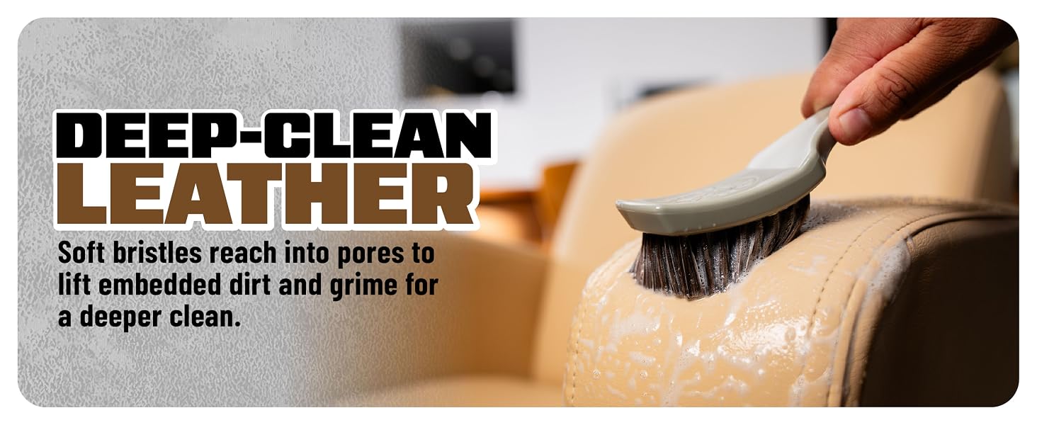 Agitates cleaner and breaks dirt loose from grain, seams, and perforated leather.