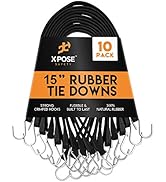 Rubber Bungee Cords with Hooks 10 Pack 15 Inch (23” Max Stretch) - Heavy-Duty Black Tie Down Stra...