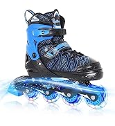 Nattork Adjustable Inline Skates for Kids Boys & Girls, Blue Black Red with Light up Wheels, Yout...