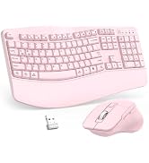 Wireless Keyboard and Mouse Combo, 2.4G Ergonomic Wave Keys(Light Pink) | Full Size Wave Keyboard...