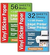 Premium Printable Vinyl Sticker Paper Matte for Inkjet Printer 56 sheets + Premium Printable Viny...