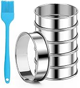 Catcan 6 Pieces English Muffin Rings, 3.15 Inch Stainless Steel Crumpet Ring Double Rolled Tart N...
