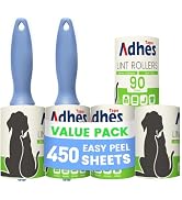 ADHES Lint Roller for Pet Hair – 5 Rolls + 2 Handles, 4 Inch x 90 Sheets, Extra Sticky Disposable...