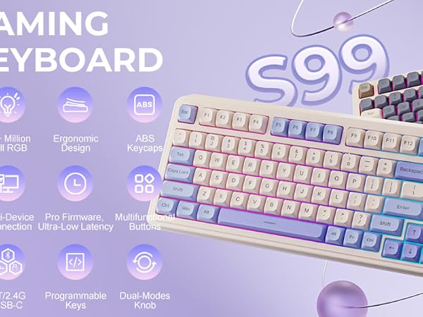 AULA S99 Pro Bluetooth keyboard gaming 99 keys with intelligent screen rgb backlit
